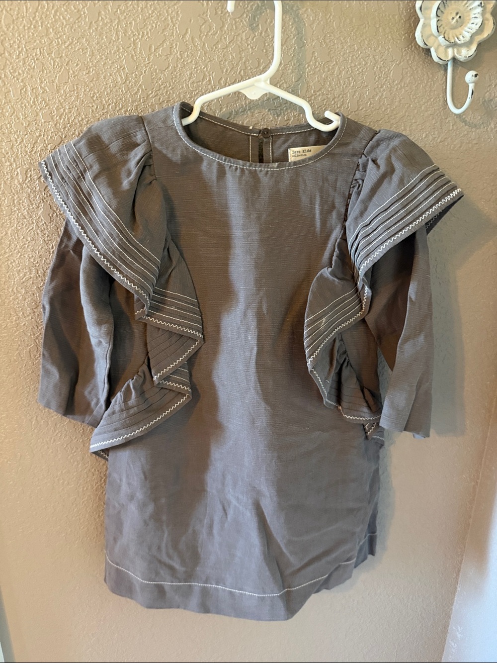 Zara Girls Gray Ruffle Sleeve Casual Dress